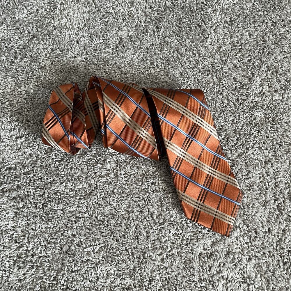 Michael Michael Kors Orange Plaid Silk Neck Tie classic preppy, business, office